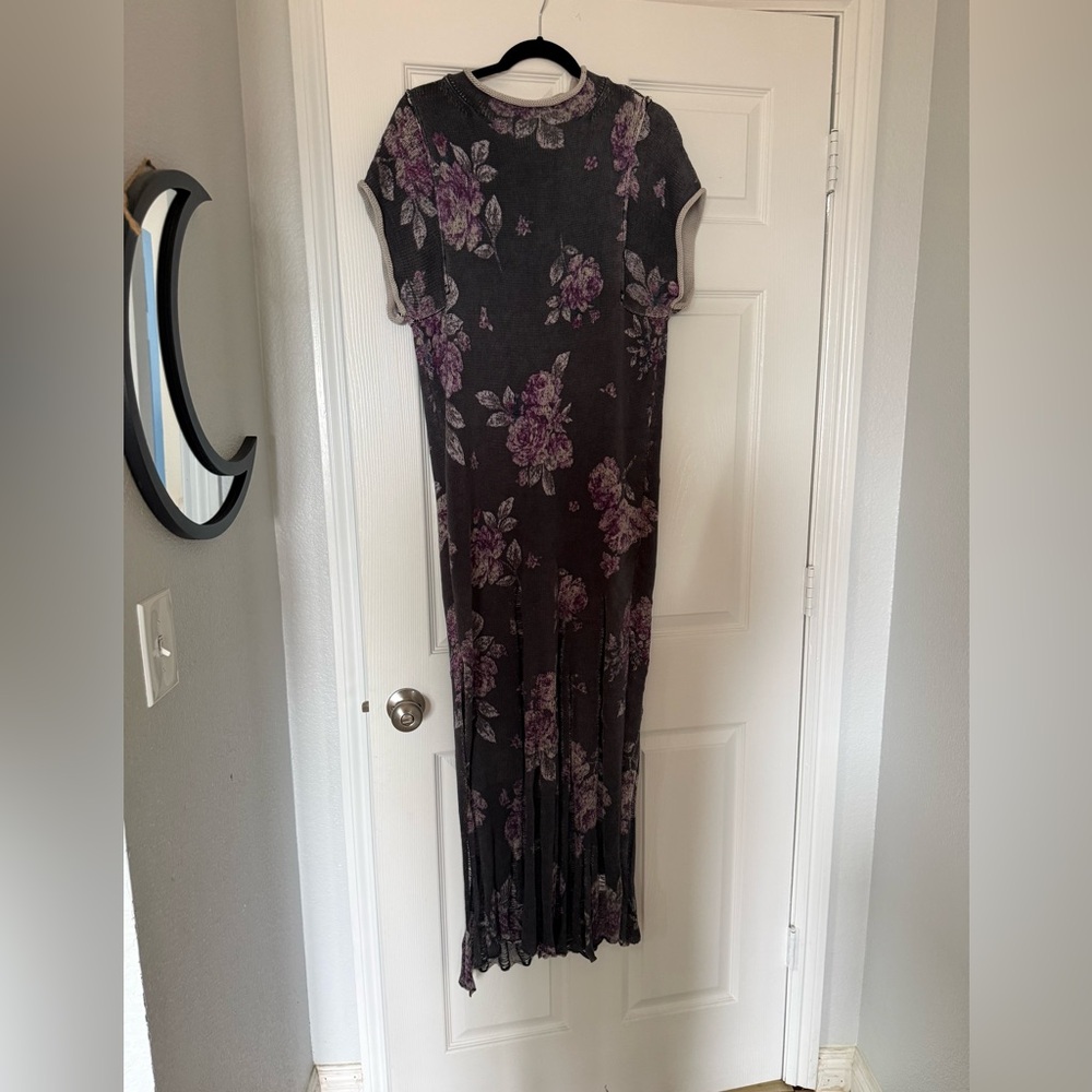 BNWOT FREE PEOPLE ELAINE FLORAL KNIT MAXI DRESS WITH DISTRESSED HEM